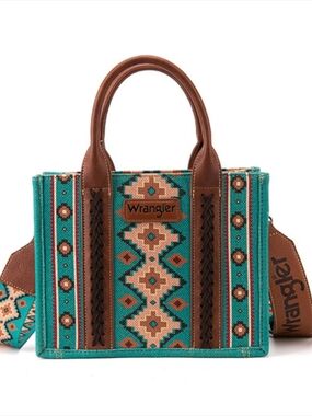 Wrangler Turquoise and Brown Aztec Mini Tote Crossbody LIKE NEW